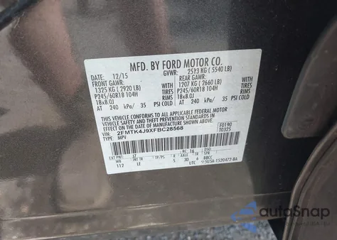 2015 Ford Edge Sel from USA, damaged, VIN 2FMTK4J9XFBC28568
